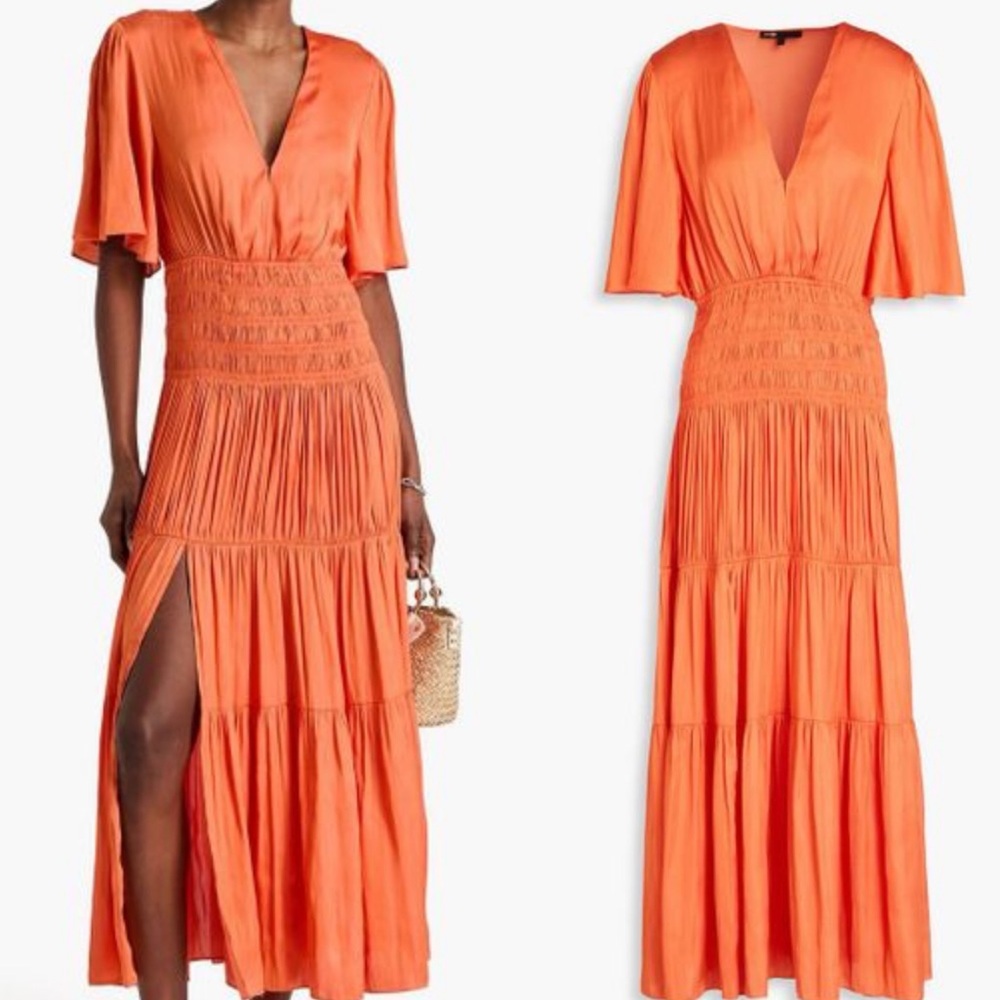 NWT MAJE PARIS “ROME” DRESS RICH TANGERINE ORANGE SILKY